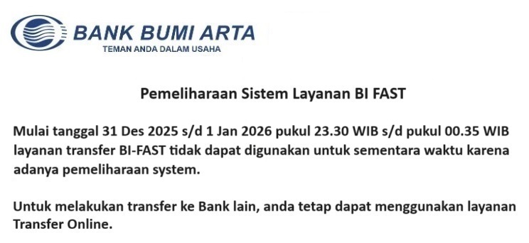 Pemeliharaan Sistem Layanan BI FAST 